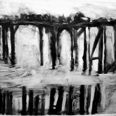 Foule sur un pont 1990 26 X 33